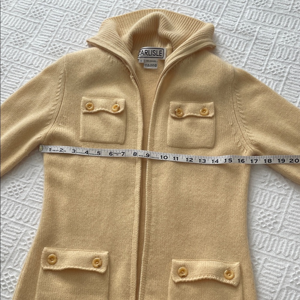 100% Cashmere knit Women's yellow Zip-Up Jacket 4 button pockets - Picture 14 of 17